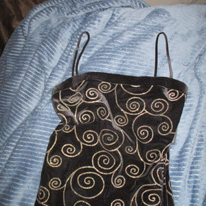 Black Velvet with Gold Swirls Evening Gown